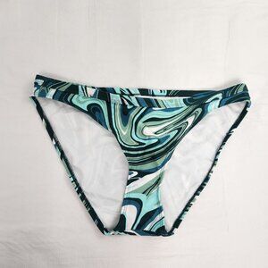 Bikini Bottoms Paint Pour Design Green And White Swirl Women's Large